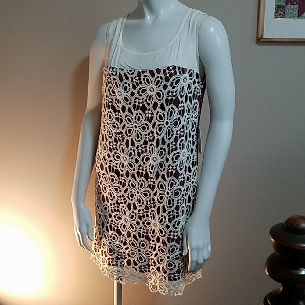 NWT Charming Charlie Purple & Cream Floral Dress S
